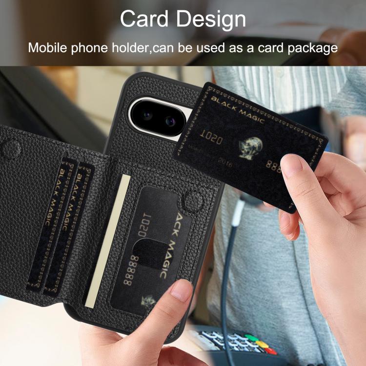 For Google Pixel 9a Litchi Pattern Magnetic Card Bag Holder Phone Case