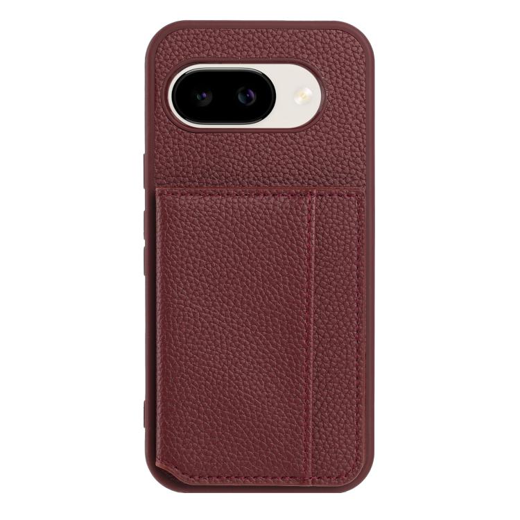 For Google Pixel 9a Litchi Pattern Magnetic Card Bag Holder Phone Case