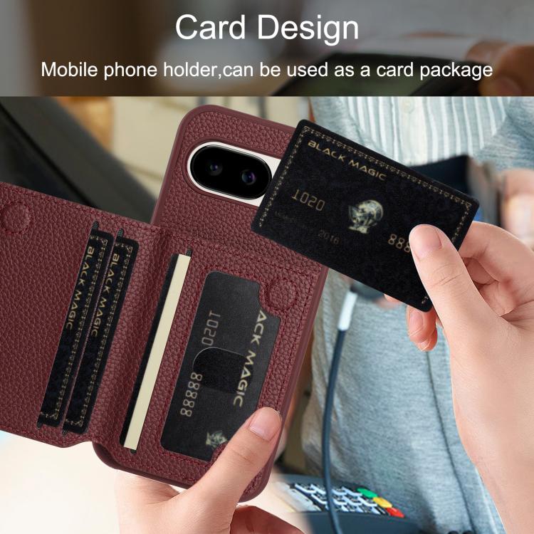 For Google Pixel 9a Litchi Pattern Magnetic Card Bag Holder Phone Case