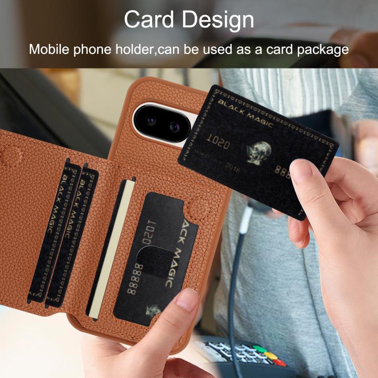 For Google Pixel 9a Litchi Pattern Magnetic Card Bag Holder Phone Case