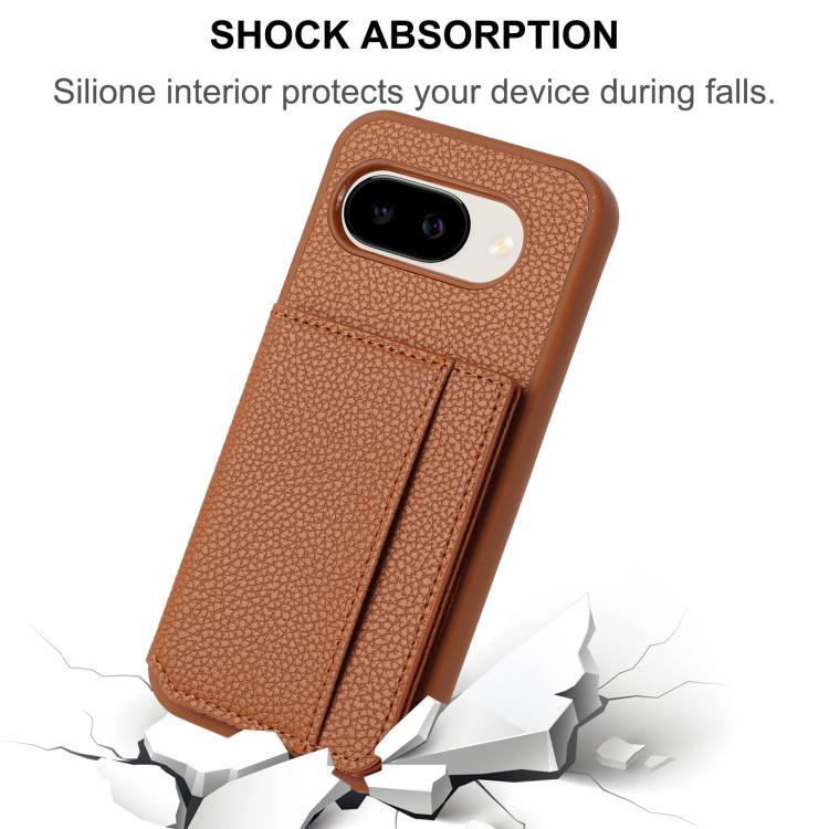 For Google Pixel 9a Litchi Pattern Magnetic Card Bag Holder Phone Case