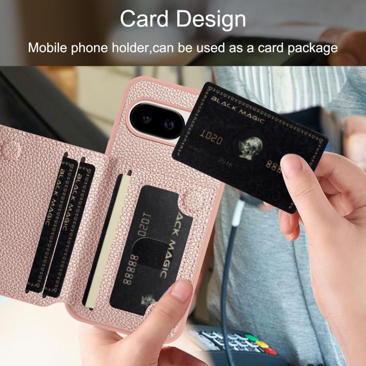 For Google Pixel 9a Litchi Pattern Magnetic Card Bag Holder Phone Case