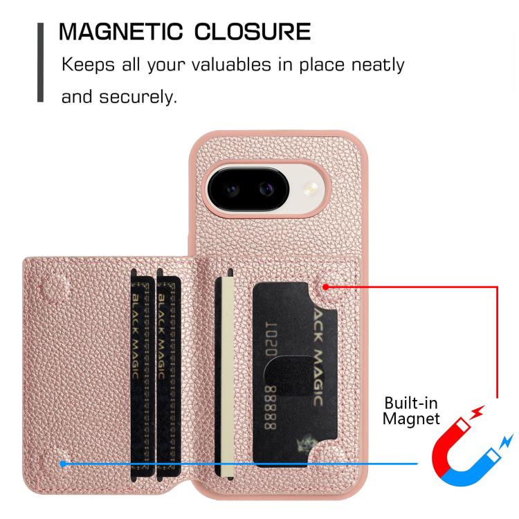 For Google Pixel 9a Litchi Pattern Magnetic Card Bag Holder Phone Case