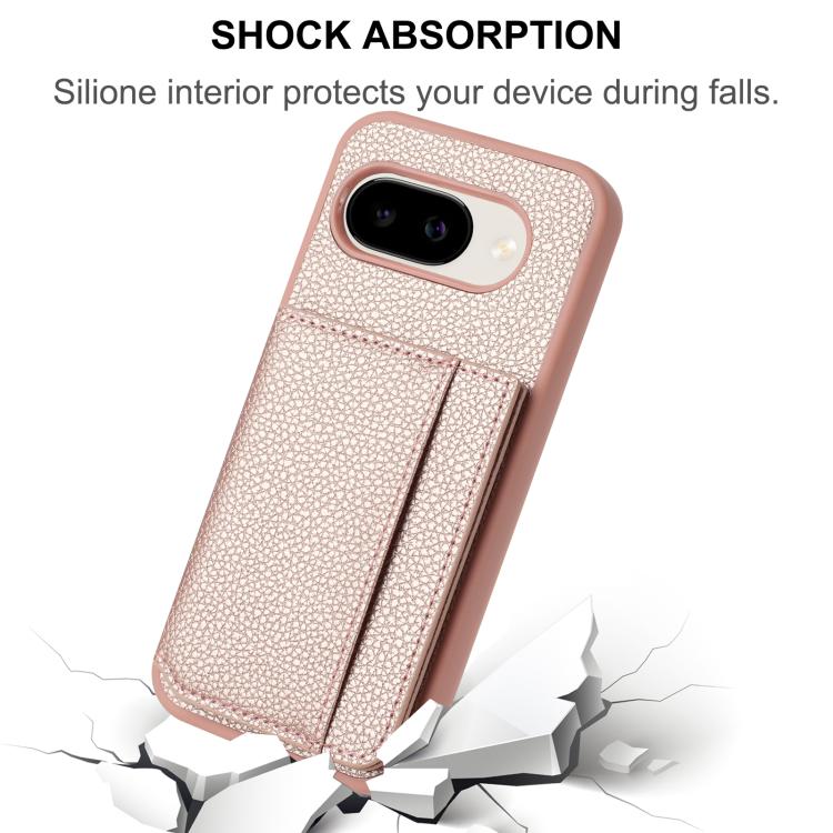 For Google Pixel 9a Litchi Pattern Magnetic Card Bag Holder Phone Case