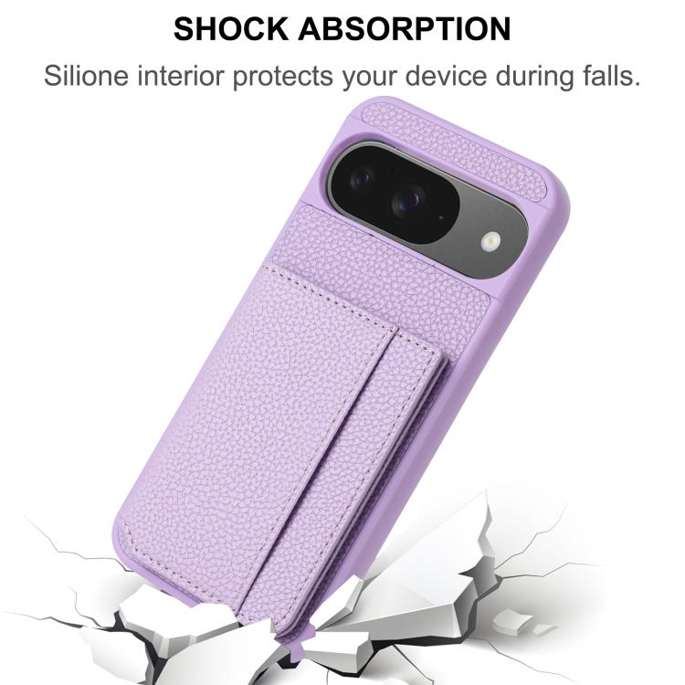 For Google Pixel 9 Litchi Pattern Magnetic Card Bag Holder Phone Case
