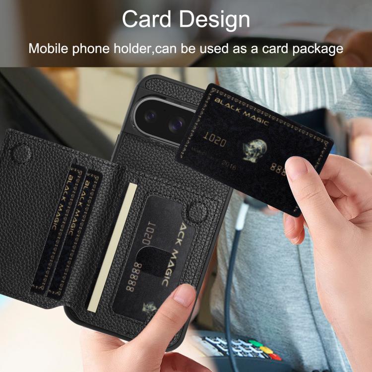 For Google Pixel 9 Litchi Pattern Magnetic Card Bag Holder Phone Case