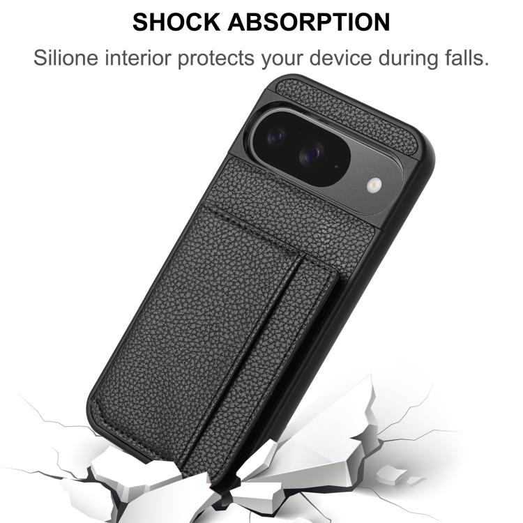 For Google Pixel 9 Litchi Pattern Magnetic Card Bag Holder Phone Case