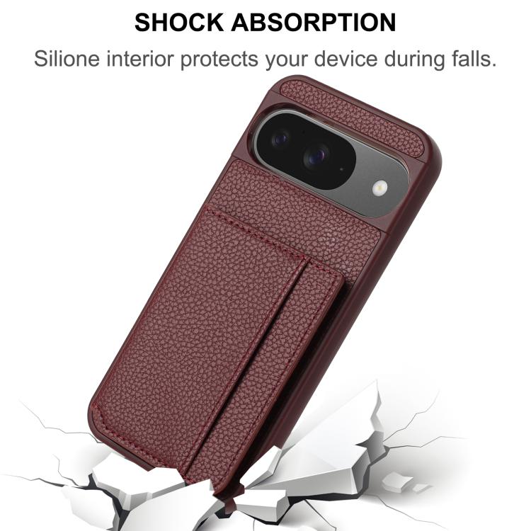 For Google Pixel 9 Litchi Pattern Magnetic Card Bag Holder Phone Case