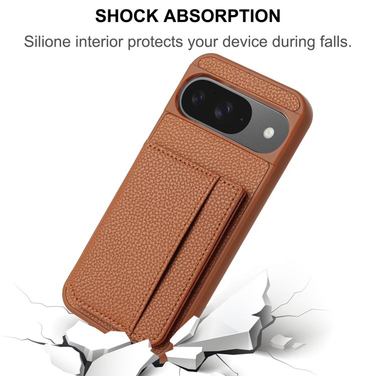 For Google Pixel 9 Litchi Pattern Magnetic Card Bag Holder Phone Case