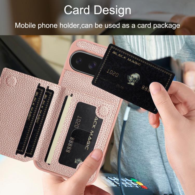 For Google Pixel 9 Litchi Pattern Magnetic Card Bag Holder Phone Case