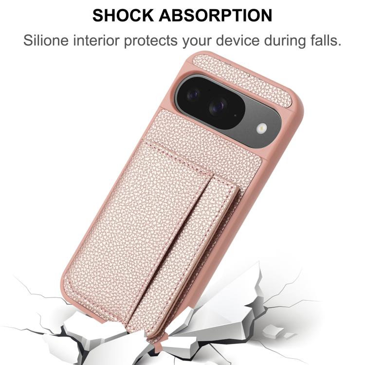 For Google Pixel 9 Litchi Pattern Magnetic Card Bag Holder Phone Case