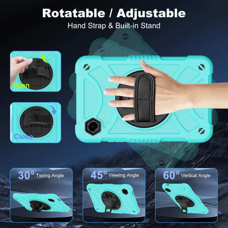 For Samsung Galaxy Tab A11 / A9 King PC Hybrid Silicone Tablet Case with Holder & Hand Strap & Shoulder Strap
