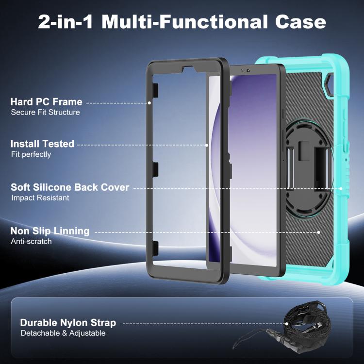 For Samsung Galaxy Tab A11 / A9 King PC Hybrid Silicone Tablet Case with Holder & Hand Strap & Shoulder Strap