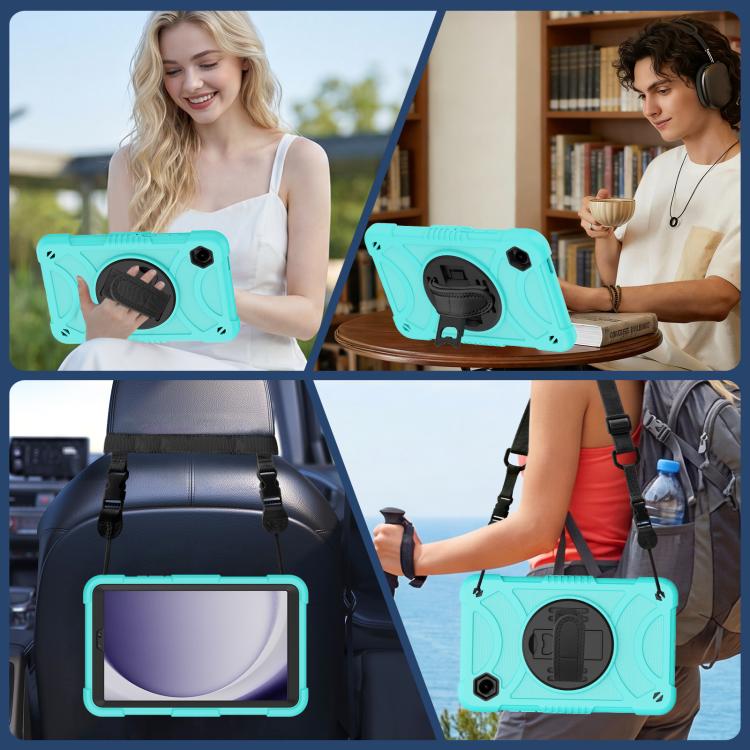 For Samsung Galaxy Tab A11 / A9 King PC Hybrid Silicone Tablet Case with Holder & Hand Strap & Shoulder Strap