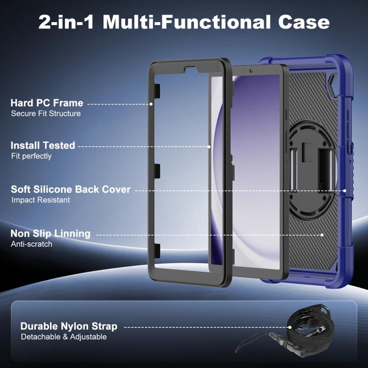 For Samsung Galaxy Tab A11 / A9 King PC Hybrid Silicone Tablet Case with Holder & Hand Strap & Shoulder Strap