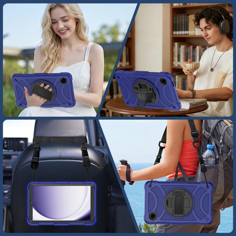 For Samsung Galaxy Tab A11 / A9 King PC Hybrid Silicone Tablet Case with Holder & Hand Strap & Shoulder Strap
