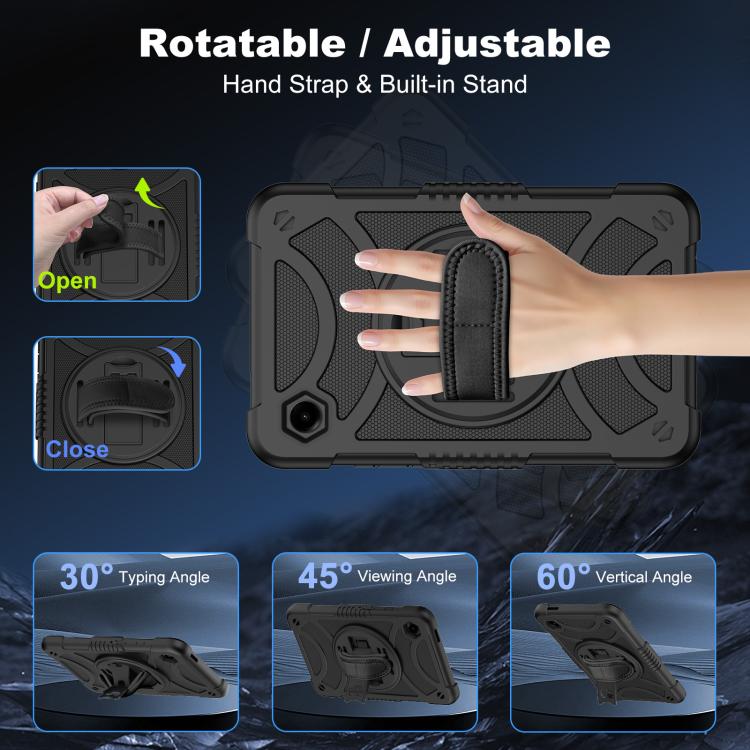 For Samsung Galaxy Tab A11 / A9 King PC Hybrid Silicone Tablet Case with Holder & Hand Strap & Shoulder Strap