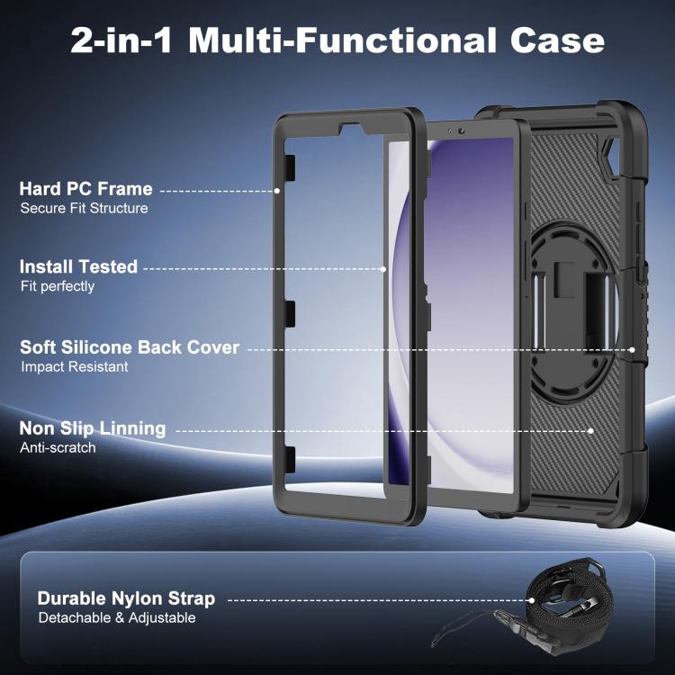 For Samsung Galaxy Tab A11 / A9 King PC Hybrid Silicone Tablet Case with Holder & Hand Strap & Shoulder Strap