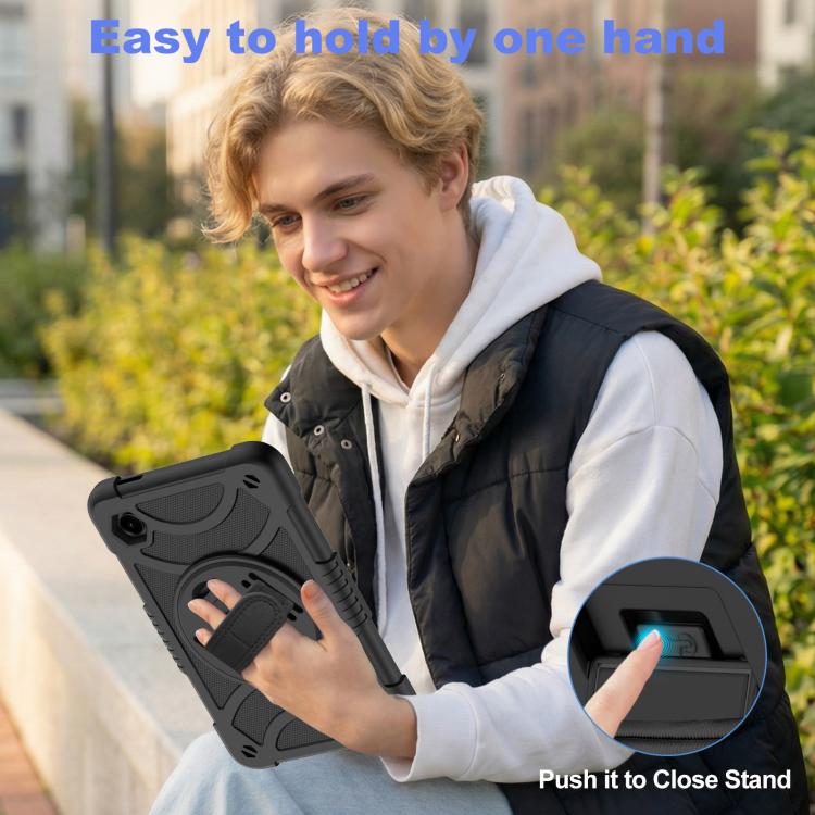For Samsung Galaxy Tab A11 / A9 King PC Hybrid Silicone Tablet Case with Holder & Hand Strap & Shoulder Strap