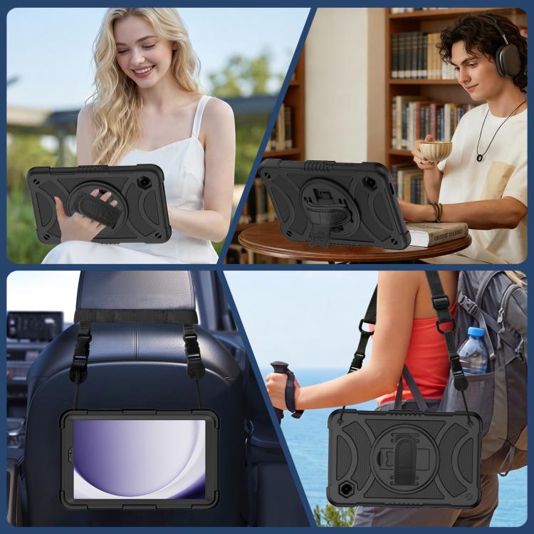 For Samsung Galaxy Tab A11 / A9 King PC Hybrid Silicone Tablet Case with Holder & Hand Strap & Shoulder Strap