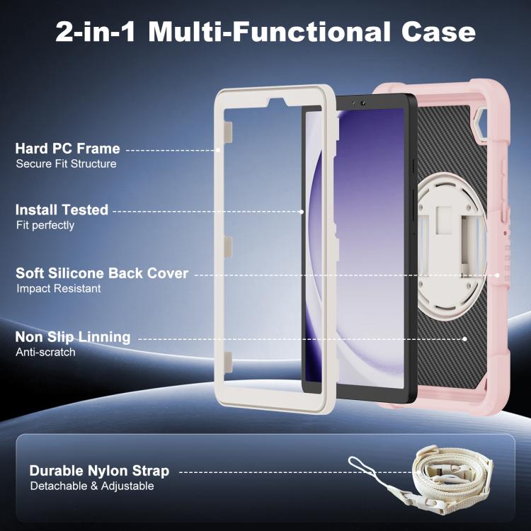 For Samsung Galaxy Tab A11 / A9 King PC Hybrid Silicone Tablet Case with Holder & Hand Strap & Shoulder Strap