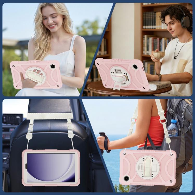 For Samsung Galaxy Tab A11 / A9 King PC Hybrid Silicone Tablet Case with Holder & Hand Strap & Shoulder Strap