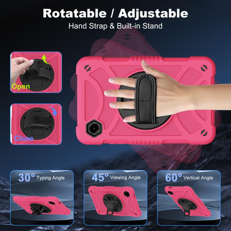 For Samsung Galaxy Tab A11 / A9 King PC Hybrid Silicone Tablet Case with Holder & Hand Strap & Shoulder Strap