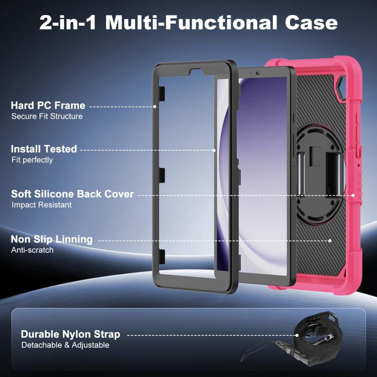 For Samsung Galaxy Tab A11 / A9 King PC Hybrid Silicone Tablet Case with Holder & Hand Strap & Shoulder Strap