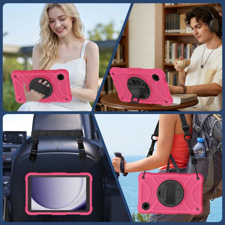 For Samsung Galaxy Tab A11 / A9 King PC Hybrid Silicone Tablet Case with Holder & Hand Strap & Shoulder Strap