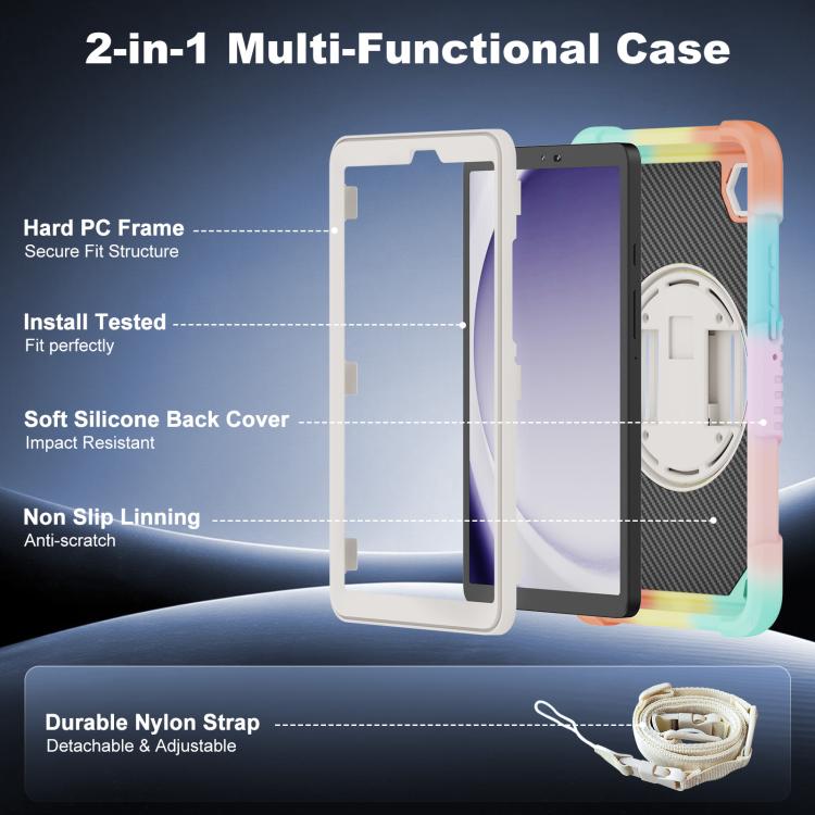 For Samsung Galaxy Tab A11 / A9 King PC Hybrid Silicone Tablet Case with Holder & Hand Strap & Shoulder Strap