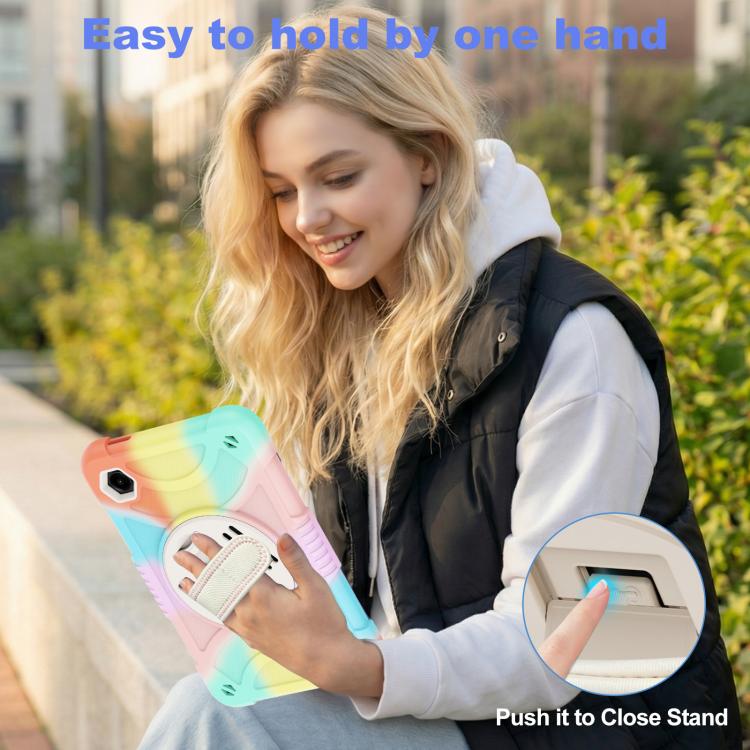 For Samsung Galaxy Tab A11 / A9 King PC Hybrid Silicone Tablet Case with Holder & Hand Strap & Shoulder Strap