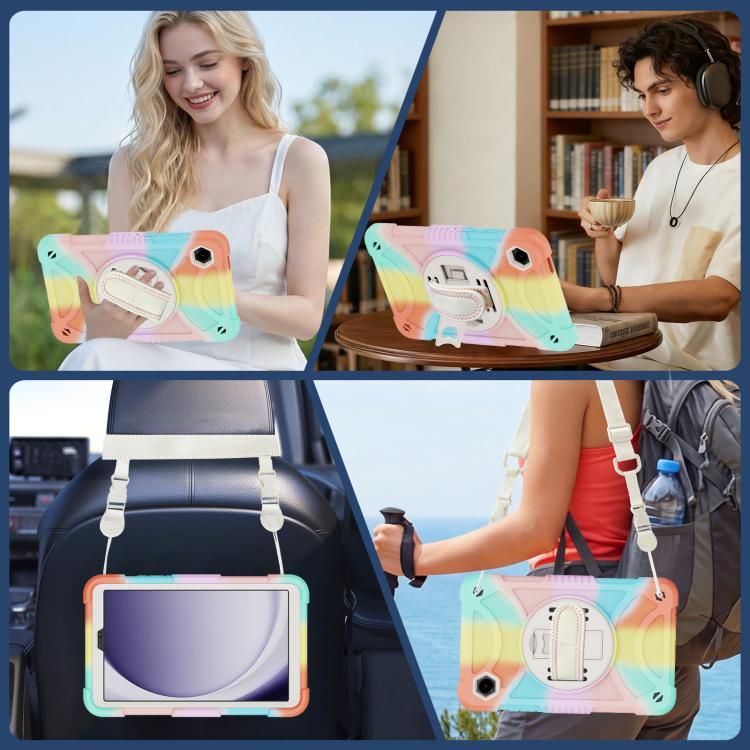 For Samsung Galaxy Tab A11 / A9 King PC Hybrid Silicone Tablet Case with Holder & Hand Strap & Shoulder Strap