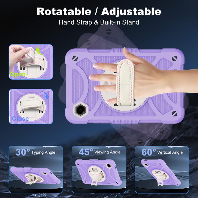 For Samsung Galaxy Tab A11 / A9 King PC Hybrid Silicone Tablet Case with Holder & Hand Strap & Shoulder Strap