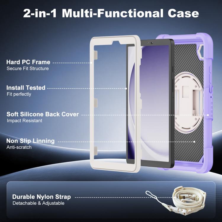 For Samsung Galaxy Tab A11 / A9 King PC Hybrid Silicone Tablet Case with Holder & Hand Strap & Shoulder Strap