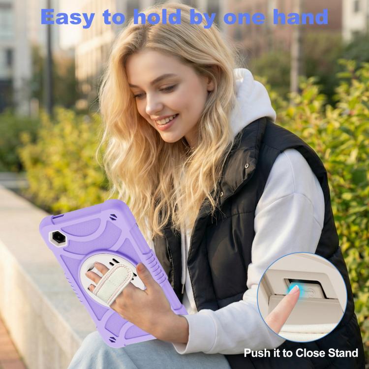 For Samsung Galaxy Tab A11 / A9 King PC Hybrid Silicone Tablet Case with Holder & Hand Strap & Shoulder Strap