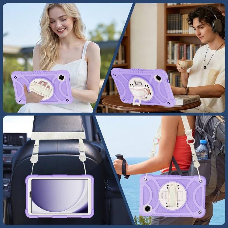 For Samsung Galaxy Tab A11 / A9 King PC Hybrid Silicone Tablet Case with Holder & Hand Strap & Shoulder Strap