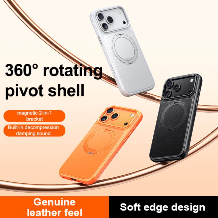 For iPhone 17 Pro Max Leather Texture 360 Degrees Rotating Magnetic Holder Phone Case