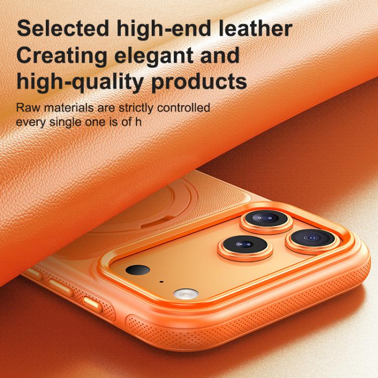 For iPhone 17 Pro Leather Texture 360 Degrees Rotating Magnetic Holder Phone Case