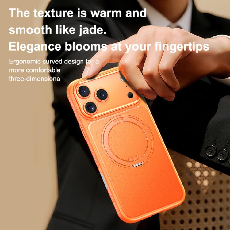 For iPhone 17 Pro Leather Texture 360 Degrees Rotating Magnetic Holder Phone Case