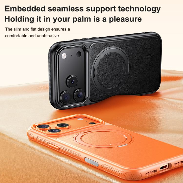 For iPhone 17 Pro Leather Texture 360 Degrees Rotating Magnetic Holder Phone Case
