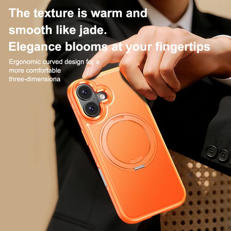 For iPhone 17 Leather Texture 360 Degrees Rotating Magnetic Holder Phone Case