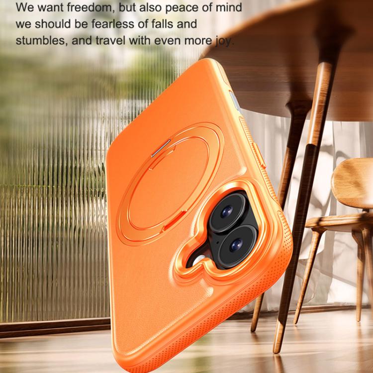 For iPhone 17 Leather Texture 360 Degrees Rotating Magnetic Holder Phone Case