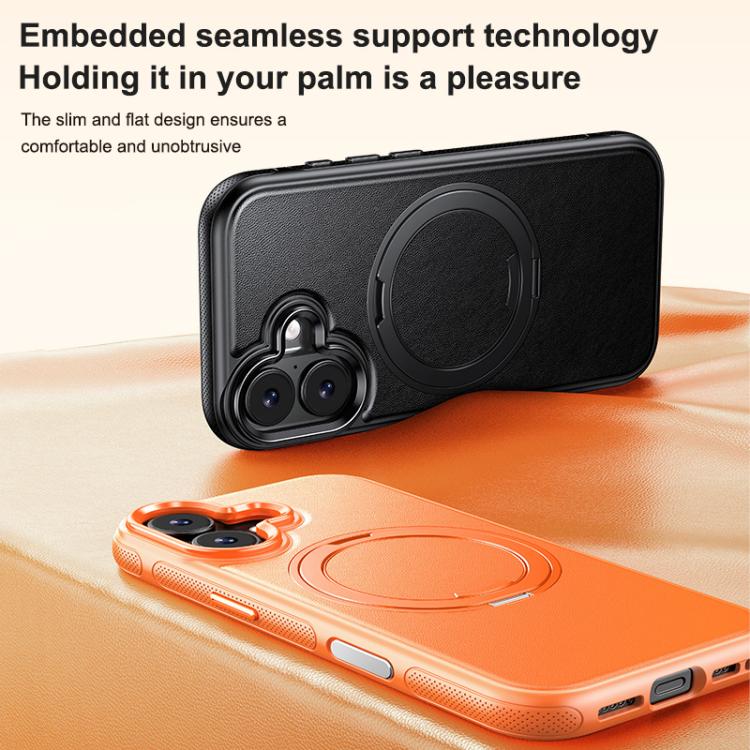For iPhone 17 Leather Texture 360 Degrees Rotating Magnetic Holder Phone Case