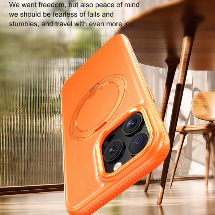 For iPhone 16 Pro Max Leather Texture 360 Degrees Rotating Magnetic Holder Phone Case