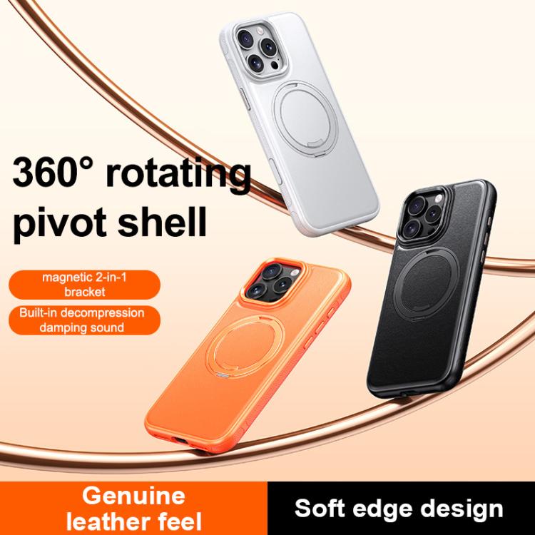 For iPhone 16 Pro Leather Texture 360 Degrees Rotating Magnetic Holder Phone Case