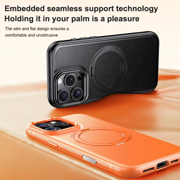 For iPhone 16 Pro Leather Texture 360 Degrees Rotating Magnetic Holder Phone Case
