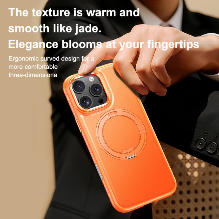 For iPhone 16 Pro Leather Texture 360 Degrees Rotating Magnetic Holder Phone Case