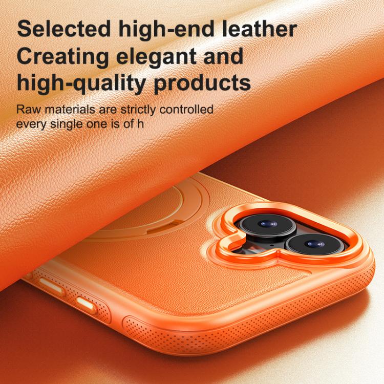 For iPhone 16 Plus Leather Texture 360 Degrees Rotating Magnetic Holder Phone Case
