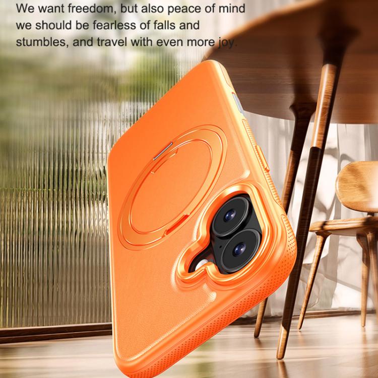 For iPhone 16 Leather Texture 360 Degrees Rotating Magnetic Holder Phone Case