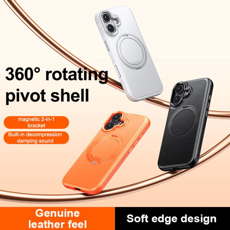 For iPhone 16 Leather Texture 360 Degrees Rotating Magnetic Holder Phone Case